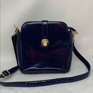 BaoBao blue purse gold tone hardware  zip closure adjustable strap